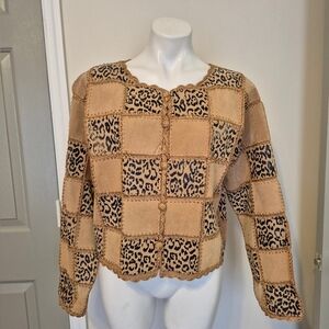 Vintage S.M.H. Boho Patchwork Animal Print Leather Crochet Shirt Jacket(M)